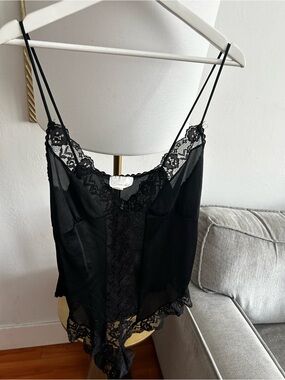 Vtg Inner Most Sears 80s Black Bodysuit 16/18  Nylon Sheer  Lace Teddy Goth